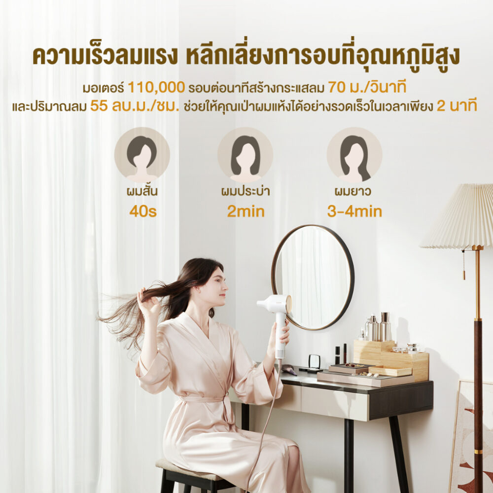 Dreame Hair Glory H-speed Hair Dryer Rose gold ไดร์เป่าผมบำรุงเส้นผม -Ion ประกันศูนย์ไทย - Image 8