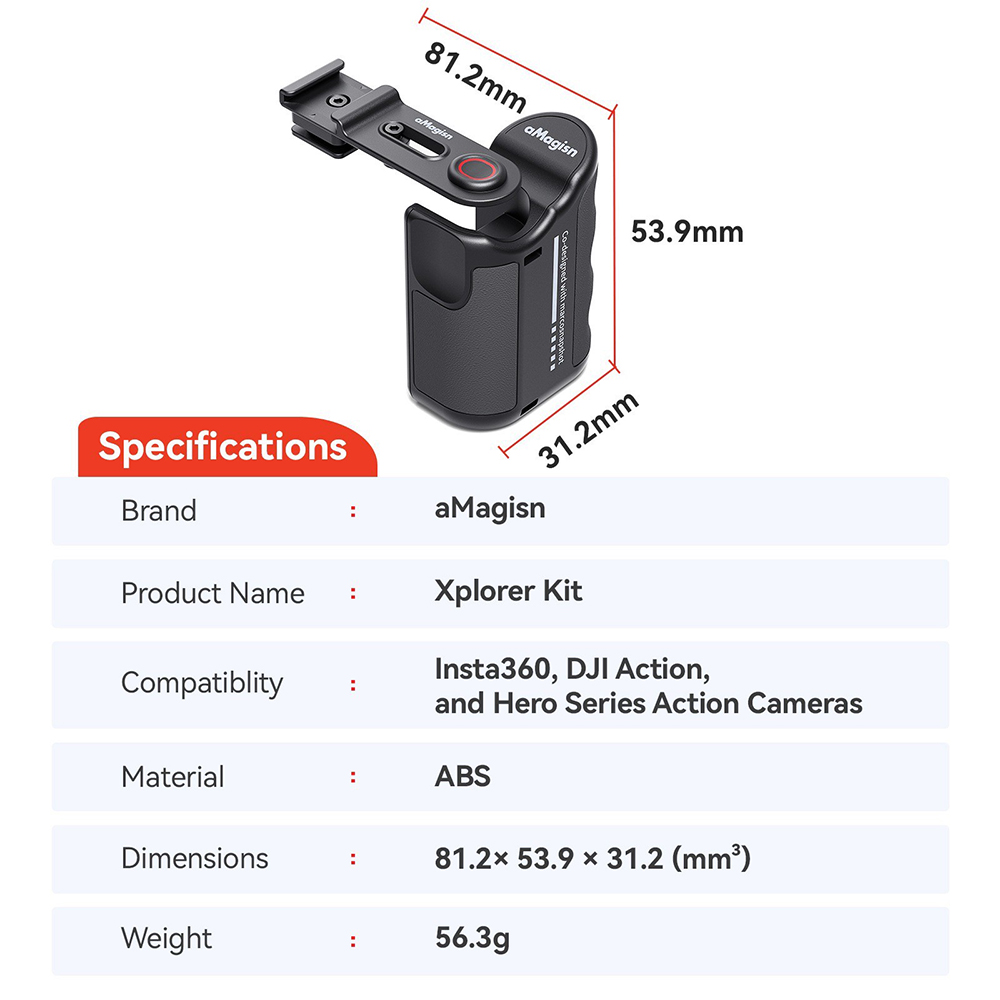 aMagisn Xplorer Grip For Insta360, DJI Action, GoPro Hero Series Action Camera เฉพาะมือจับ มือกดกล้องแอ็คชั่นแคม - Image 4