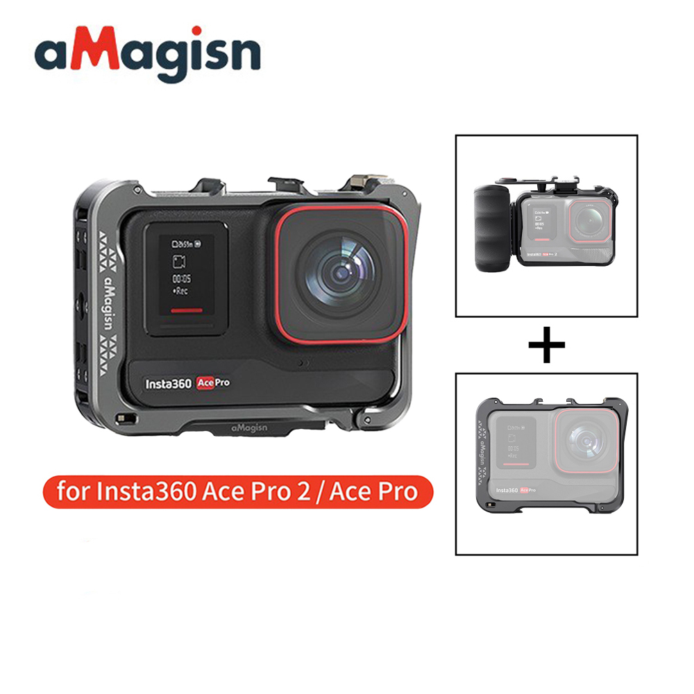 Set aMagisn Xplorer Grip Kit + aMagisn Insta360 Ace Pro 2, Ace Pro Silver Metal Horizontal-Vertical Frame Case Set ชุดเช็ตกรอบ อลูมิเนียม + มือจับ