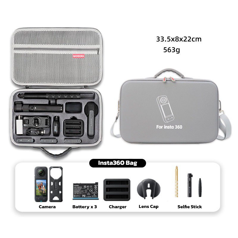 Insta360 X5 / X4 / X3 Grey With Shoulder Strap No.1 a423 กระเป๋าใส่ Insta360 X5 / X4 / X3
