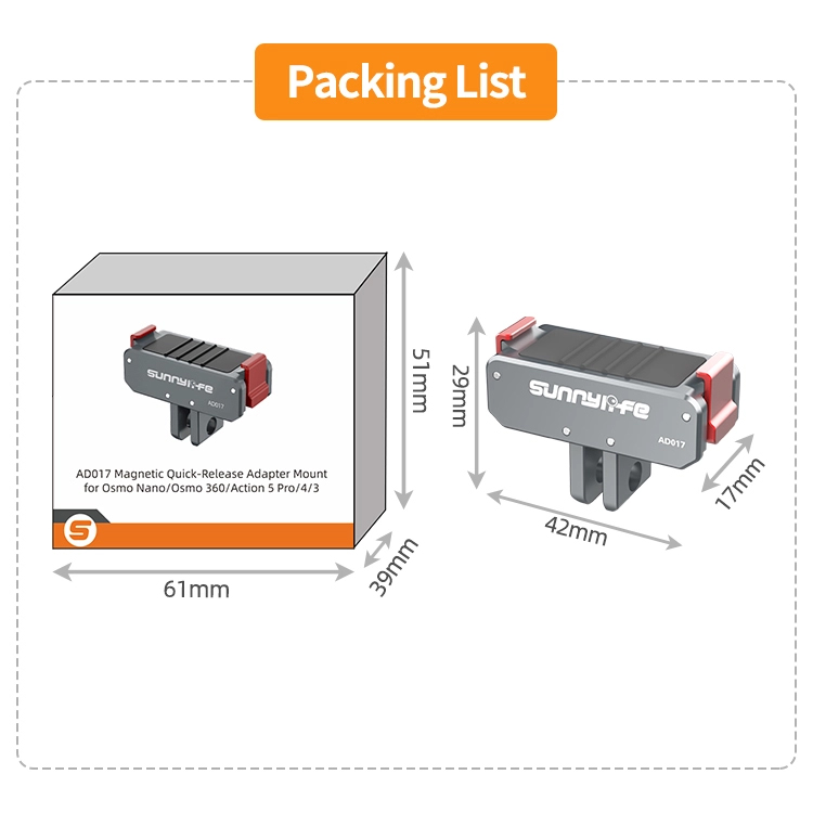 Sunnylife AD017-T DJI Nano/360/Action 5/4/3 Metal Magnetic Quick Release Adapter Mount Action Camera Foldable Cam Stand 1/4" Adapter - Image 8