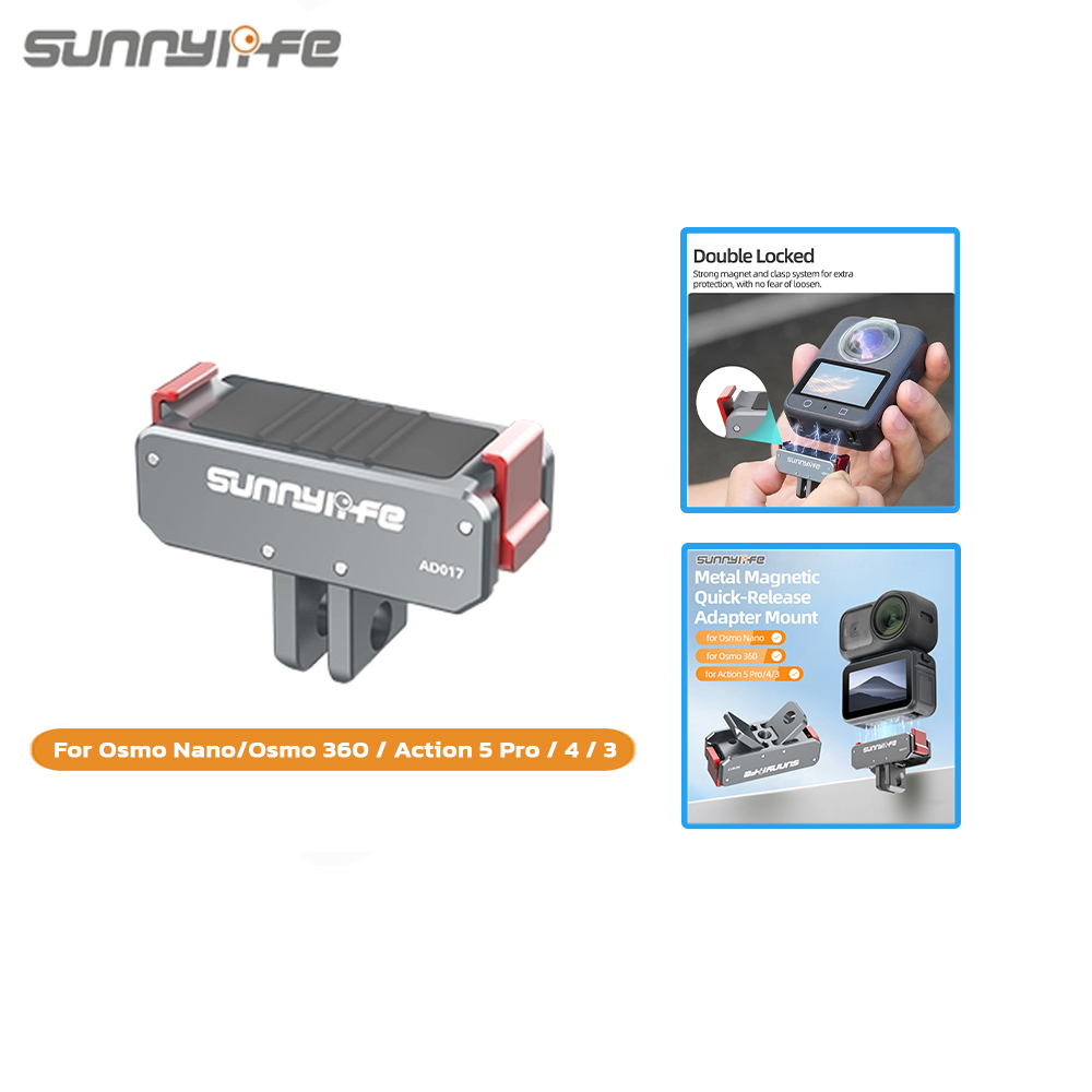 Sunnylife AD017-T DJI Nano/360/Action 5/4/3 Metal Magnetic Quick Release Adapter Mount Action Camera Foldable Cam Stand 1/4" Adapter