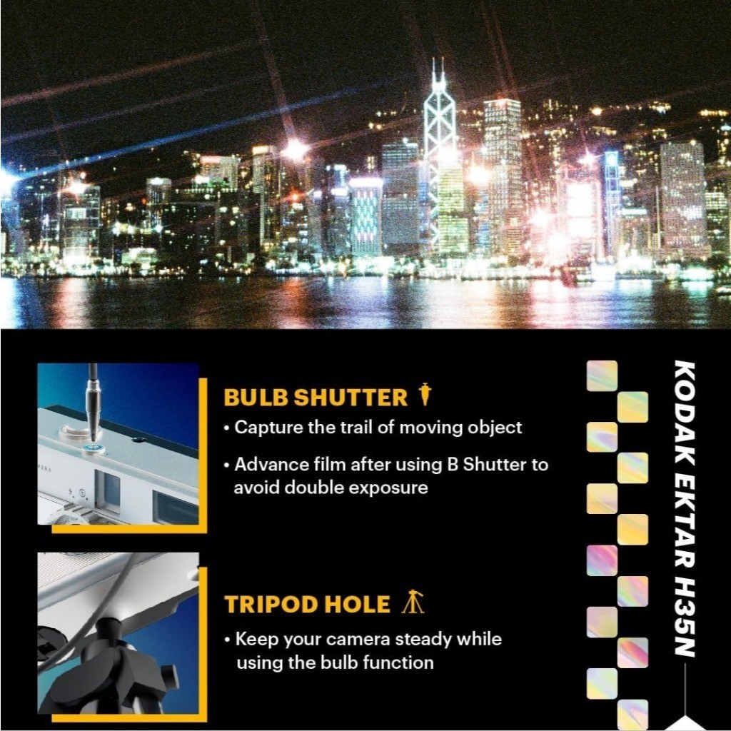 Kodak กล้องฟิล์ม Ektar H35N Half Frame Film Camera, 35mm, Reusable, Focus-Free, Bulb Function, Built-in Star Filter - Image 3