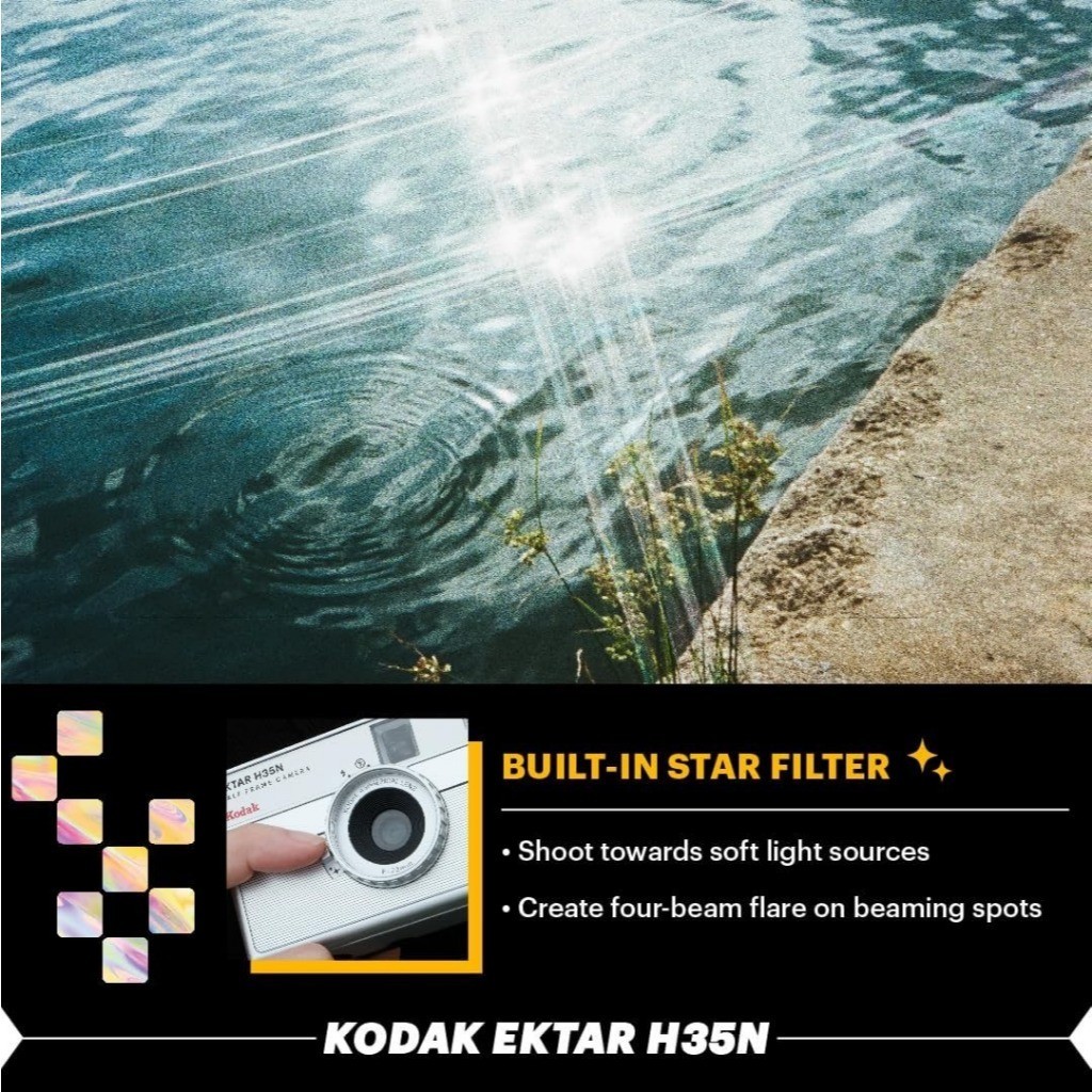 Kodak กล้องฟิล์ม Ektar H35N Half Frame Film Camera, 35mm, Reusable, Focus-Free, Bulb Function, Built-in Star Filter - Image 4