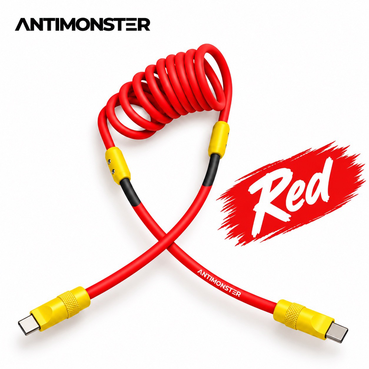 Antimonster Loop Red 240W Type-C Fast Charging ชาร์จเร็ว สายชาร์จแบบสปริง (ประกันตลอดชีพ)